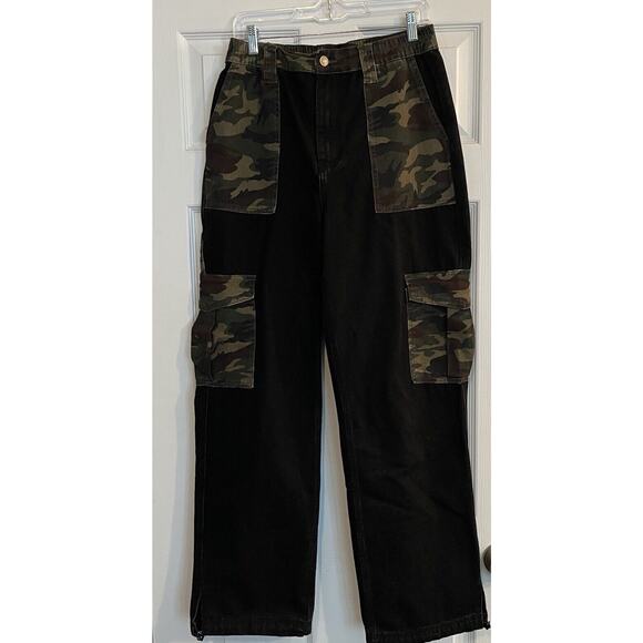 Fashion Nova Pants - Fashion Nova Sz 11 Black Jeans Camo Cargo 90s Streetwear Retro Grunge Baggy